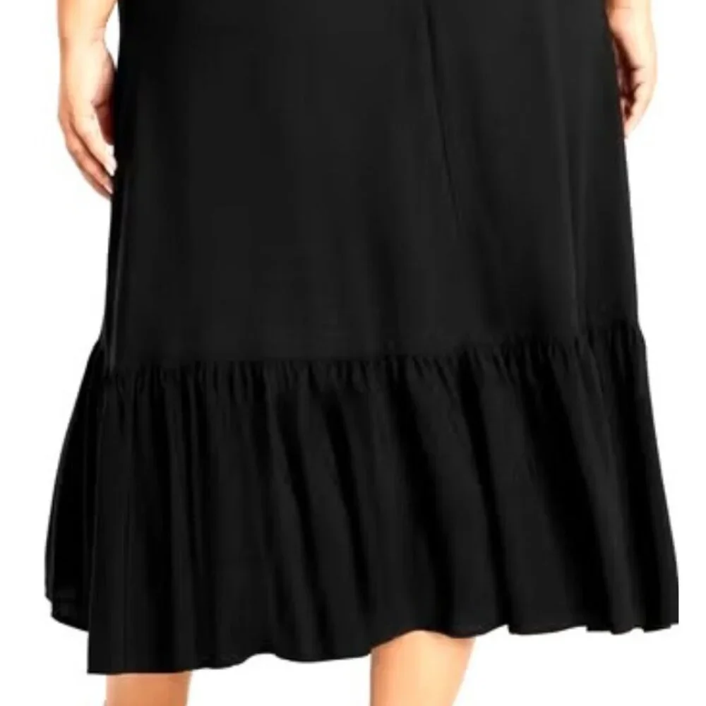 NWT Avenue Black Cold Shoulder Overlay Tie Waist Midi Dress 20